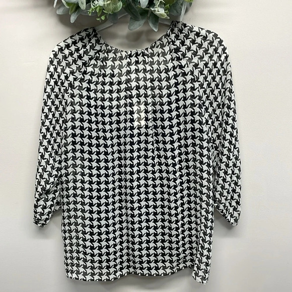 NWT Talbots 100% Silk Houndstooth Blouse with Black Camisole S - Picture 4 of 15